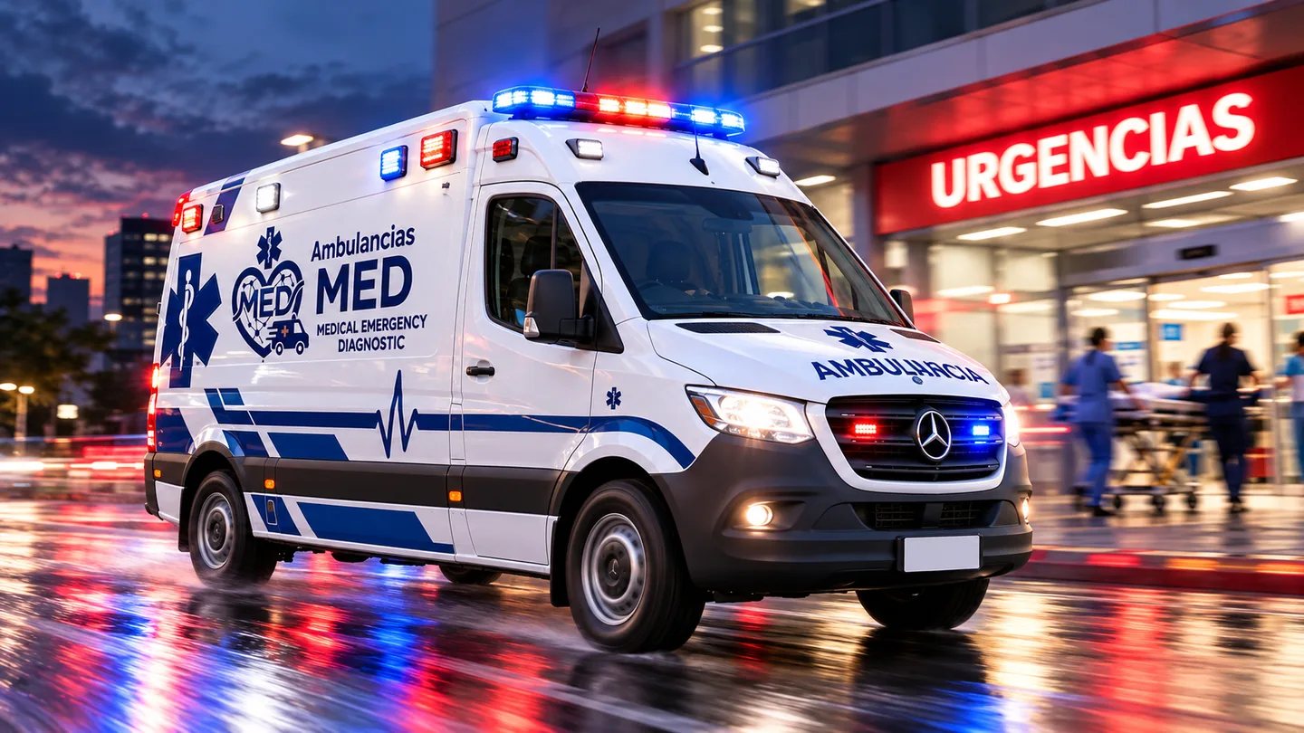 Ambulancia y helicóptero de transporte médico MED